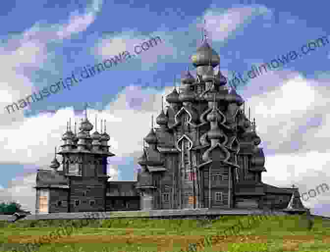 A Wooden Church On Kizhi Island, Surrounded By Water And Trees. Sailing The Waterways Of Russia S North