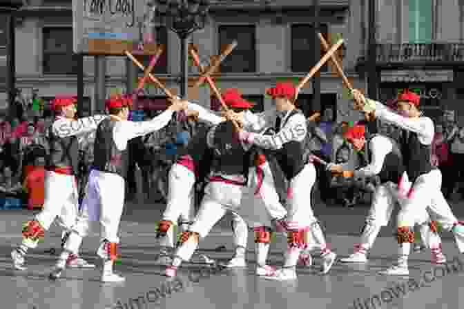 Basque Dancers Performing A Traditional Dance Focus On: 60 Most Popular Ethnic Groups In Europe: Romani People Sami People Slavs Cossacks Dutch People Circassians Basques Irish Travellers Visigoths Germans Etc