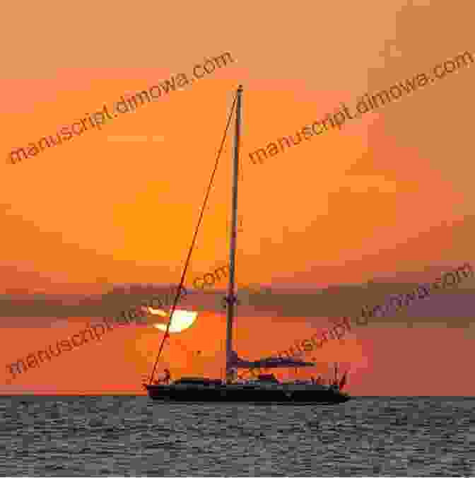 Moonwind At Large Sailing Through Crystal Clear Waters, With A Vibrant Sunset In The Background MoonWind At Large: Sailing Hither And Yon